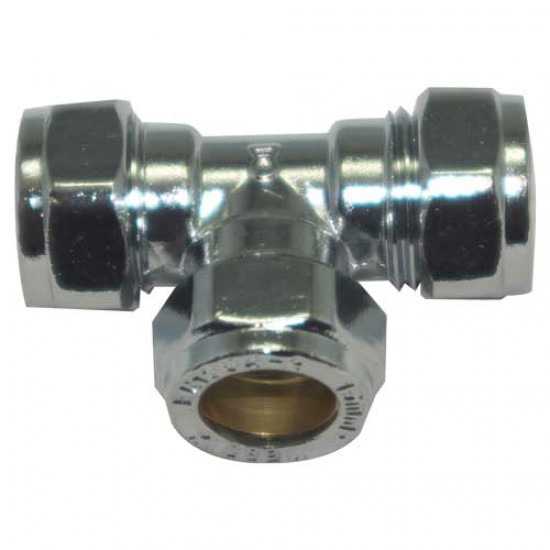 Chrome Compression Tee 22mm