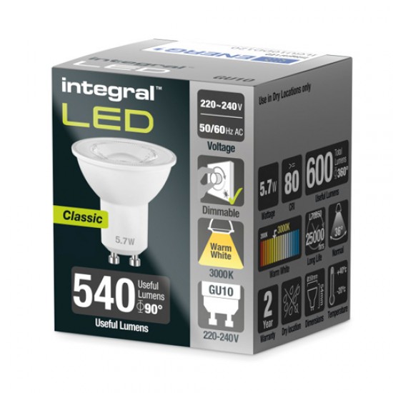 Integral GU10 3000K Dimmable 5.7W