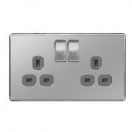 BG Screwless Double Socket B/Steel