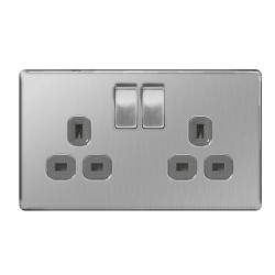 BG Screwless Double Socket B/Steel