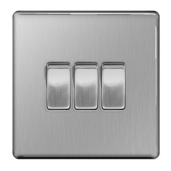 BG Screwless 3G 2W Switch B/Steel