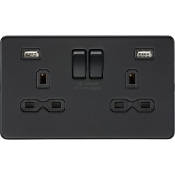 MLA Screwless Double Socket USB Matt Black