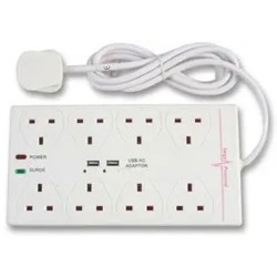 Extension Lead 8 Gang 2 Meters 2 x USB