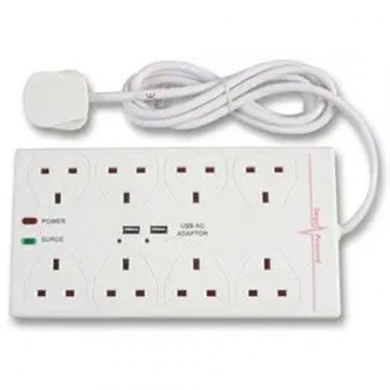 Extension Lead 8 Gang 2 Meters 2 x USB