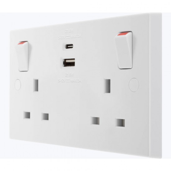 BG Switched Socket 2Gang 13Amp With USB