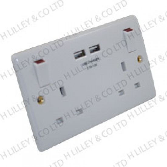 BG White Platic 2G Socket with USB Outlet