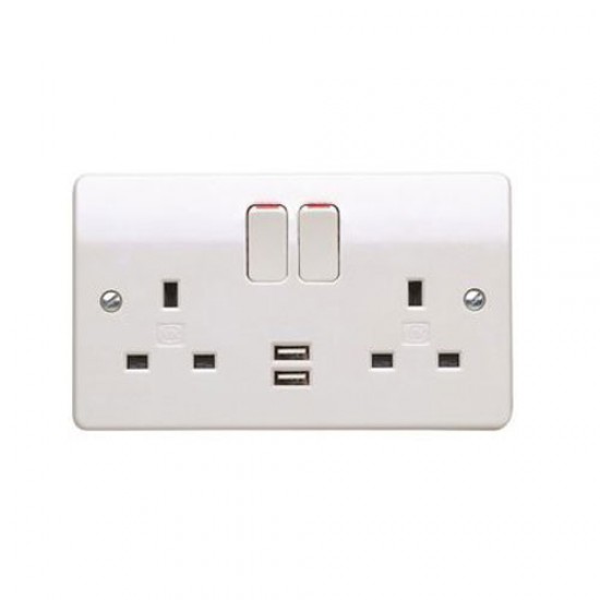 MK Logic Switched 2g Socket With Dual USB Outlet